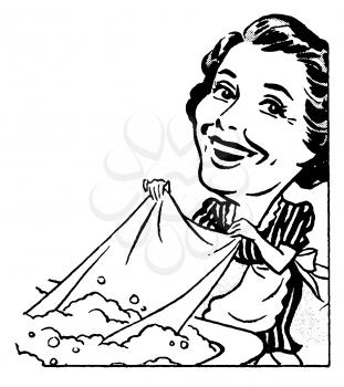 Royalty Free Clipart Image of a Caricature of a Woman Doing Laundry 