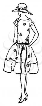 Royalty Free Clipart Image of the Back of a Woman Standing in a Sun Dress