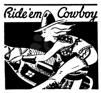 Royalty Free Clipart Image of a Vintage Metal Cowboy Artwork 