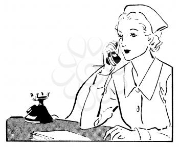 Royalty Free Clipart Image of a Female Nurse Answering a Call 