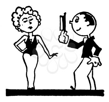 Royalty Free Clipart Image of a Cartoon Man and Woman Putting on a Show