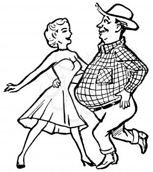 Royalty Free Clipart Image of a Couple Dancing a Country Hoe Down 