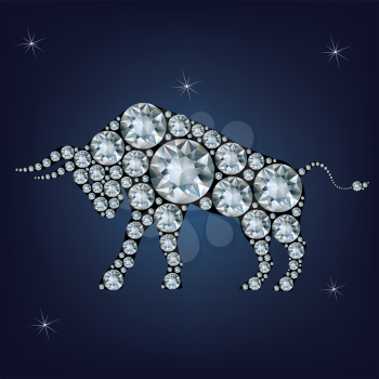 Happy new year 2021 creative greeting card with Bull made up a lot of diamonds