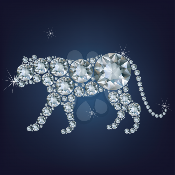Happy new year 2022 creative greeting card with Tiger made up a lot of diamonds