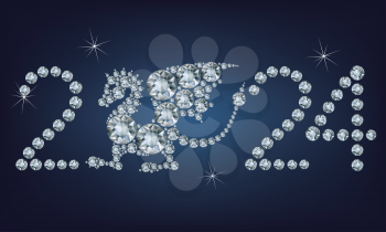 Happy new year 2024 creative greeting card with Dragon made up a lot of diamonds