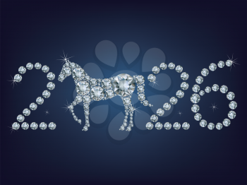 Happy new year 2026 creative greeting card with Horse made up a lot of diamonds