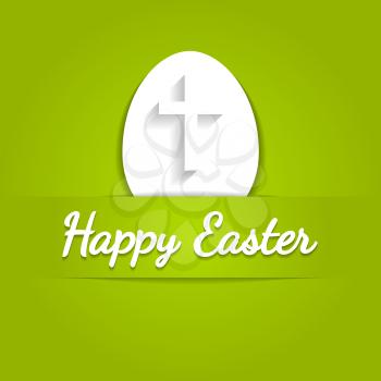 Happy Easter eggs card with cross symbol. Over green background.