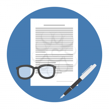 Contract Icon. Flat style illustration. Isolated in colored circle on white background. 