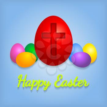 Happy Easter eggs card with cross symbol. 