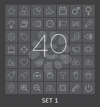 40 Trendy Thin Line Icons for Web and Mobile. Set 1