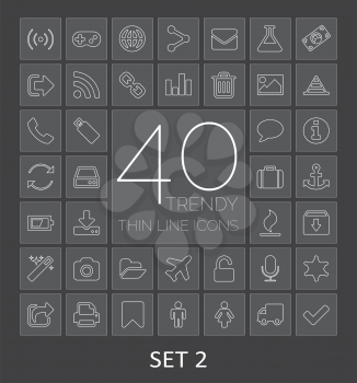 40 Trendy Thin Line Icons for Web and Mobile. Set 2