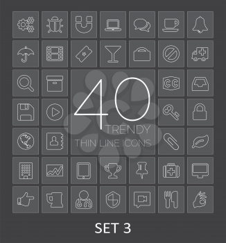 40 Trendy Thin Line Icons for Web and Mobile. Set 3