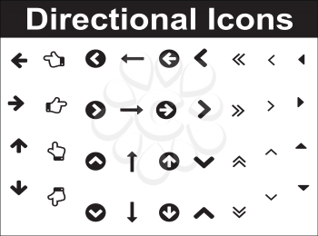 Directional icons set. Black over white background.
