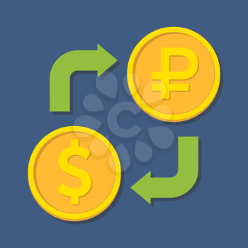 Currency exchange. Dollar and Ruble. Vector illustration