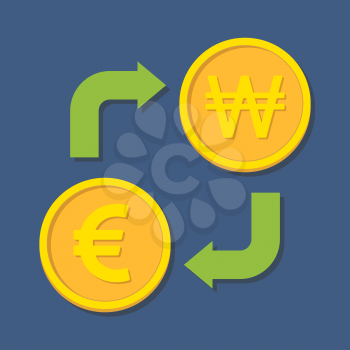 Currency exchange. Euro and Won. Vector illustration