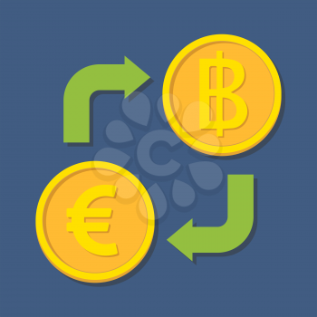 Currency exchange. Euro and Baht. Vector illustration