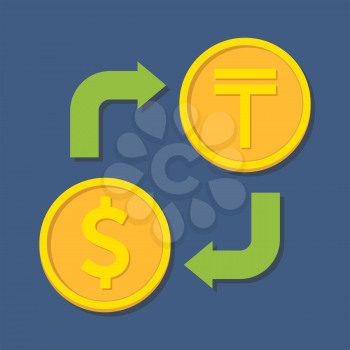 Currency exchange. Dollar and Tenge. Vector illustration