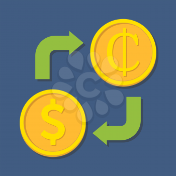 Currency exchange. Dollar and Cedi. Vector illustration
