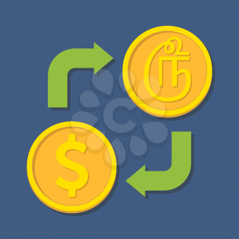 Currency exchange. Dollar and Tamil Rupee. Vector illustration