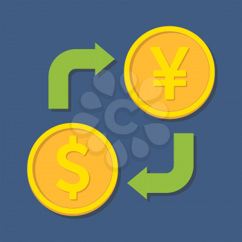 Currency exchange. Dollar and Yen(Yuan). Vector illustration