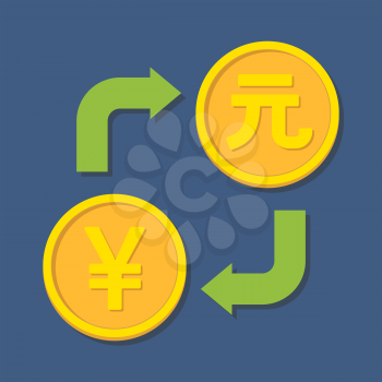 Currency exchange. Yen and Yuan. Vector illustration