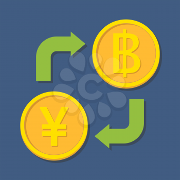 Currency exchange. Yen(Yuan) and Baht. Vector illustration