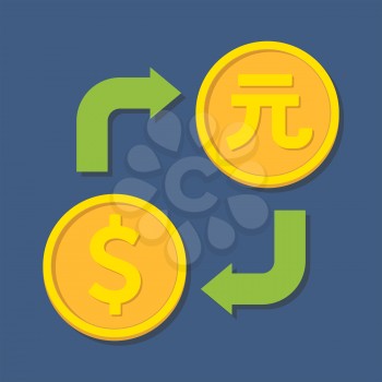Currency exchange. Dollar and Yuan. Vector illustration