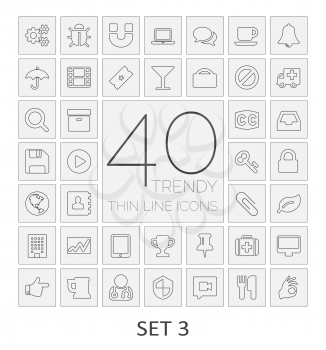 40 Thin Line Icons. Set 3. Vector illustration.