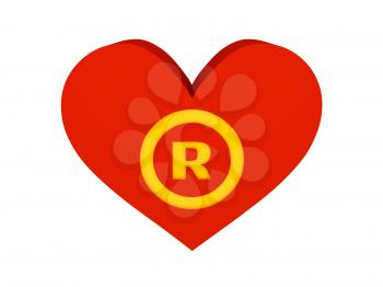 Big red heart with trademark symbol. Concept 3D illustration