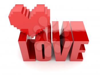 3D text Love and heart. Concept 3D illustration