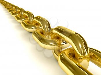 Golden chain over white background. 3D Concept illustration.