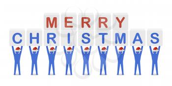 Men holding the words Merry Christmas. Concept 3D illustration.