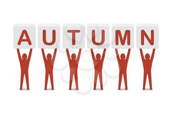 Men holding the word autumn. Concept 3D illustration.