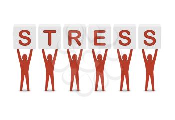 Men holding the word stress. Concept 3D illustration.