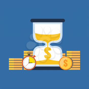 Time is money concept. Flat design stylish. Isolated on color background