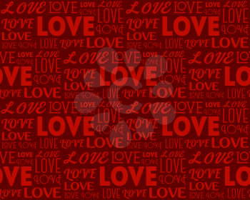 Repeating word Love in different fonts. Seamless background. Valentine's Day concept. Vector Illustration