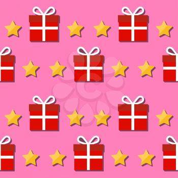 Seamless pattern. Giftbox and stars symbols. Vector Illustration 