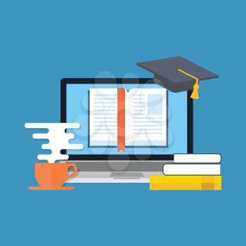 Distance education, online learning concept. Flat design. Isolated on color background