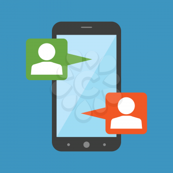 Mobile chat, modern social interaction concept. Flat design. Isolated on color background
