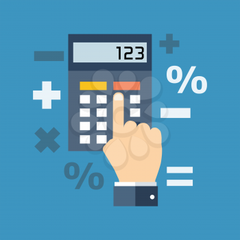 Calculation, mathematics, accountant concept. Flat design. Isolated on color background