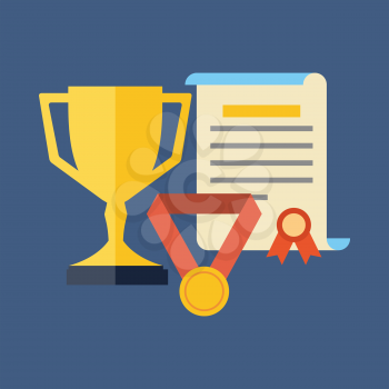 Rewards, achievements, awards concept. Flat design. Isolated on color background