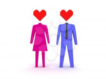 Figures of male and female in love. Concept 3D illustration.