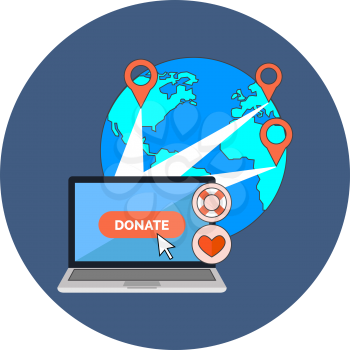 Online charity, donate concept. Flat design. Icon in blue circle on white background