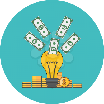 Investing into idea, crowdfunding concept. Flat design. Icon in turquoise circle on white background