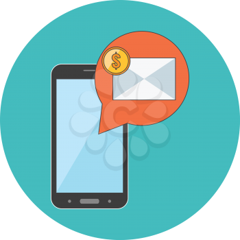 M-commerce concept. Flat design. Icon in turquoise circle on white background