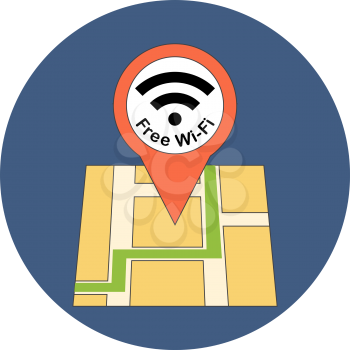 Finding free Wi-Fi zone concept. Flat design. Icon in blue circle on white background