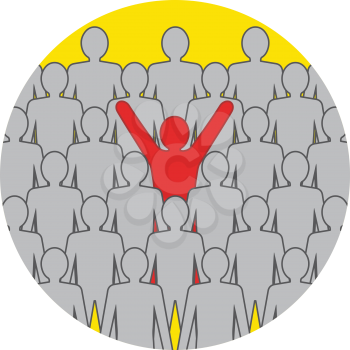 Unusual person in the crowd concept. Flat design. Icon in orange circle on white background