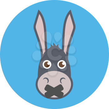Donkey Head With Mouth Sealed. Shut up concept. Flat design. Icon in blue circle on white background