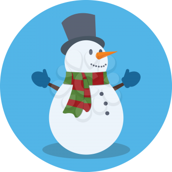 Snowman. Christmas concept. Flat design. Icon in blue circle on white background