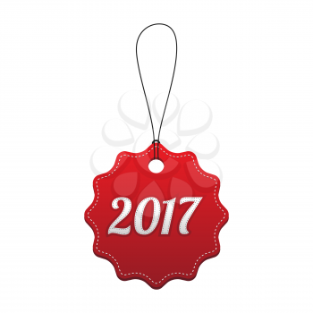 2017. New Year holiday red stitched tag. Vector illustration